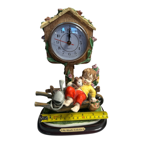 The Mirella Collection Whimsical Tabletop Clock Boy With Dog on The Wheelbarrow - Picture 6 of 12